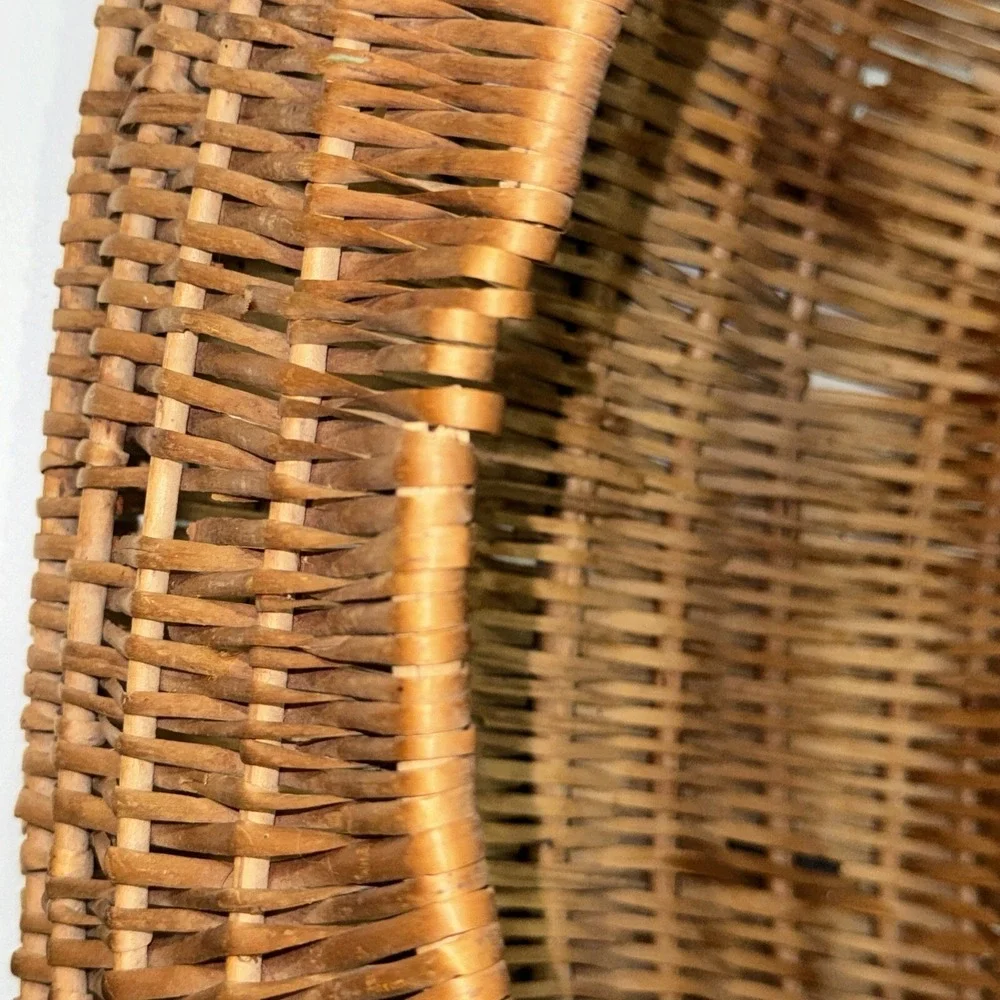 Vintage Handmade Round Half Moon Wicker Basket Antique Egg Gathering 15